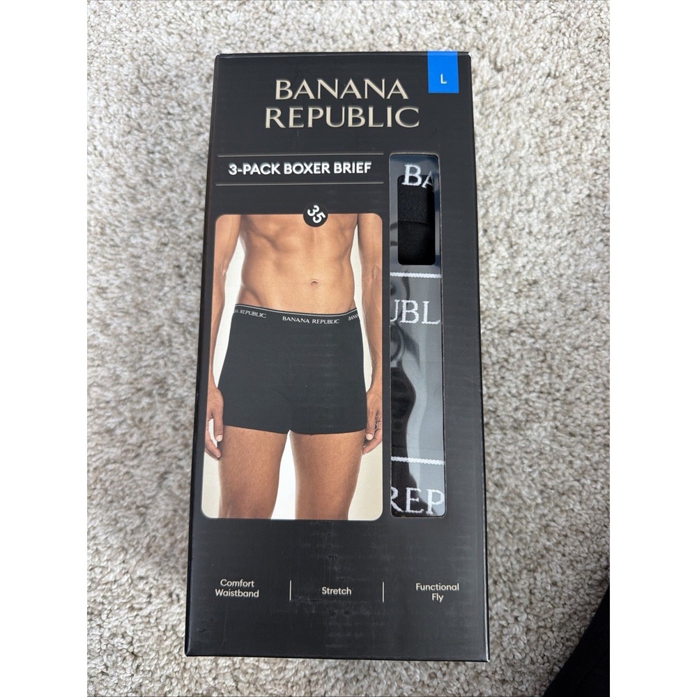 Banana Republic Men's Comfort Waistband Stretch 3-Pack Boxer Brief, Black LARGE